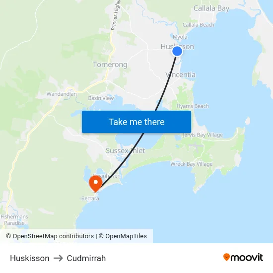 Huskisson to Cudmirrah map