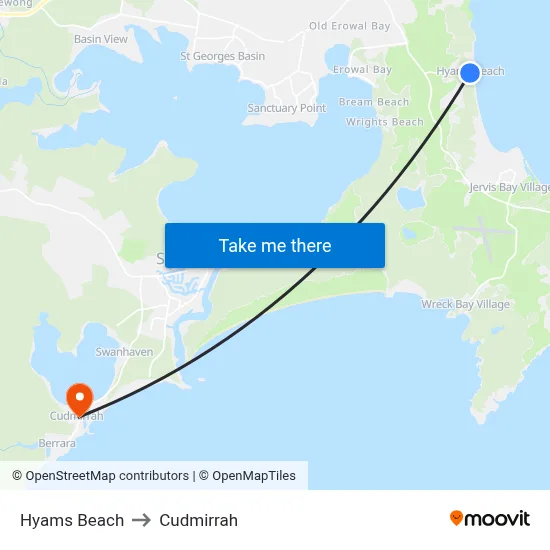 Hyams Beach to Cudmirrah map