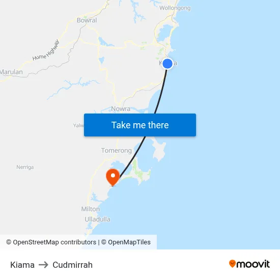 Kiama to Cudmirrah map