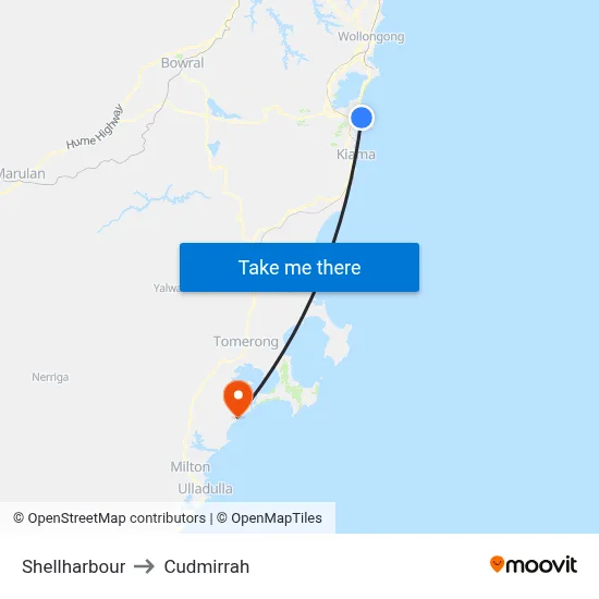 Shellharbour to Cudmirrah map