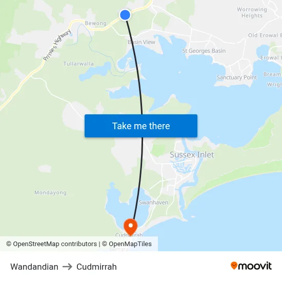 Wandandian to Cudmirrah map
