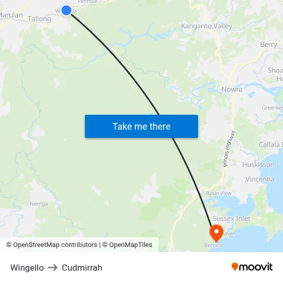 Wingello to Cudmirrah map