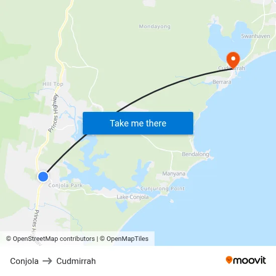 Conjola to Cudmirrah map