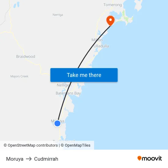 Moruya to Cudmirrah map