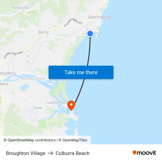 Broughton Village to Culburra Beach map