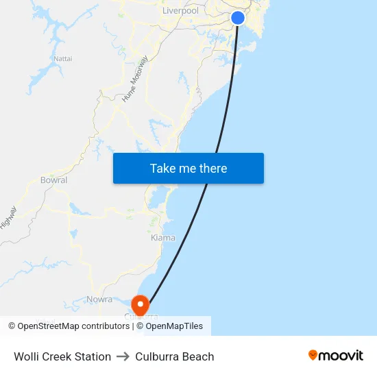 Wolli Creek Station to Culburra Beach map