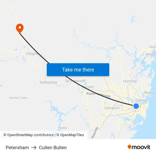 Petersham to Cullen Bullen map