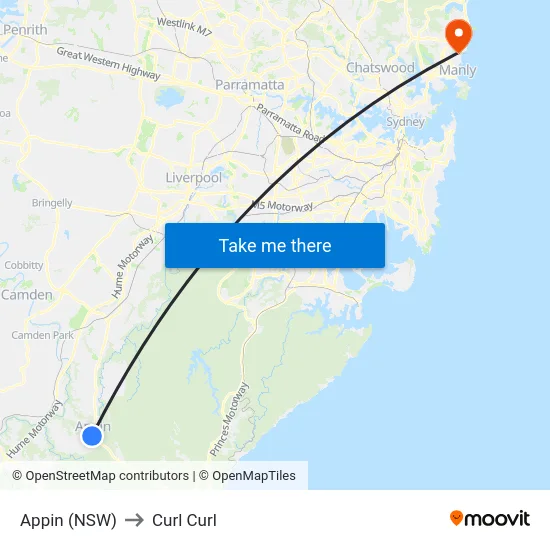 Appin (NSW) to Curl Curl map