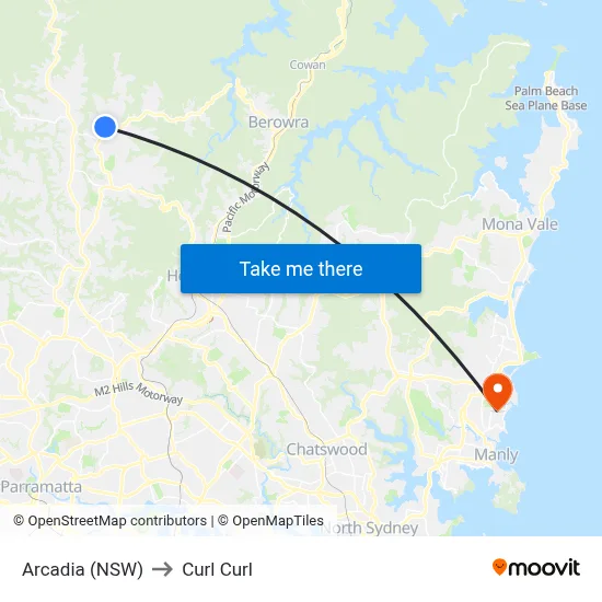 Arcadia (NSW) to Curl Curl map
