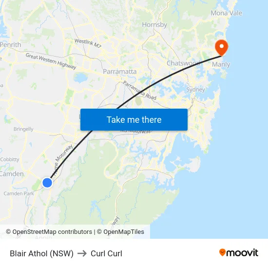 Blair Athol (NSW) to Curl Curl map