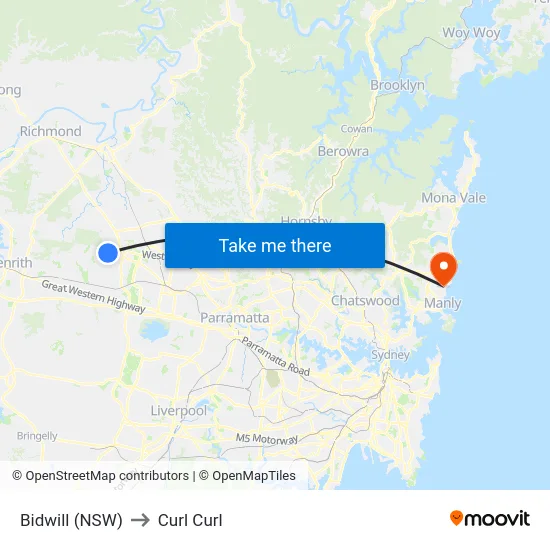 Bidwill (NSW) to Curl Curl map