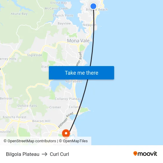 Bilgola Plateau to Curl Curl map