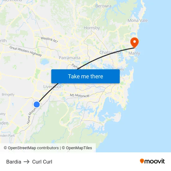Bardia to Curl Curl map