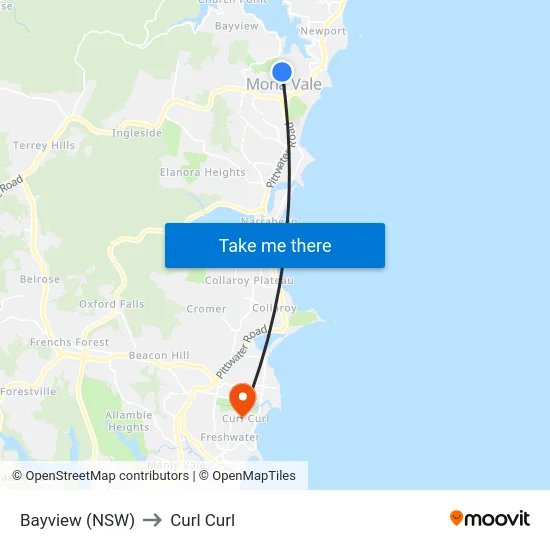 Bayview (NSW) to Curl Curl map