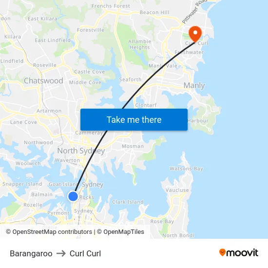 Barangaroo to Curl Curl map
