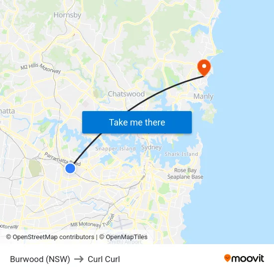 Burwood (NSW) to Curl Curl map