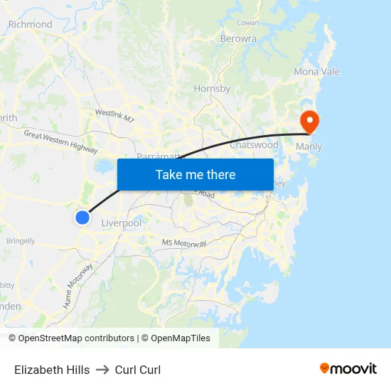 Elizabeth Hills to Curl Curl map