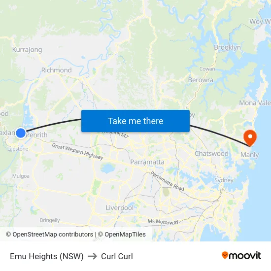 Emu Heights (NSW) to Curl Curl map