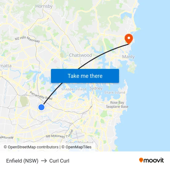 Enfield (NSW) to Curl Curl map