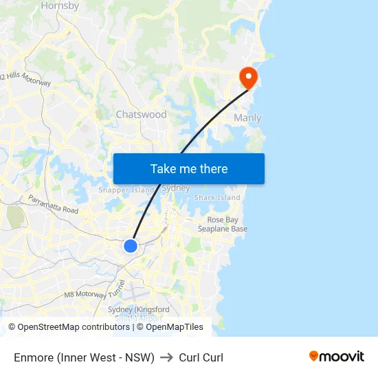 Enmore (Inner West - NSW) to Curl Curl map