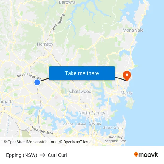 Epping (NSW) to Curl Curl map