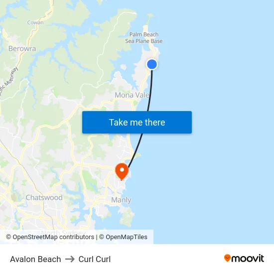 Avalon Beach to Curl Curl map
