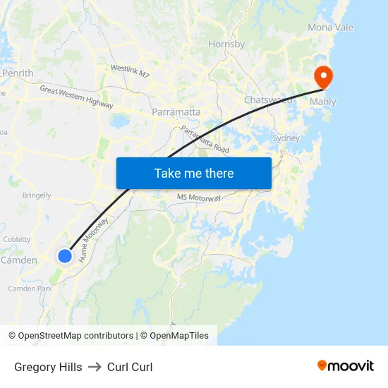 Gregory Hills to Curl Curl map