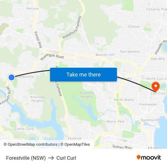 Forestville (NSW) to Curl Curl map
