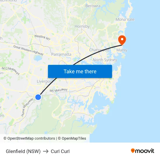 Glenfield (NSW) to Curl Curl map