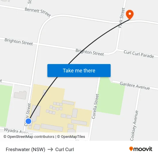 Freshwater (NSW) to Curl Curl map