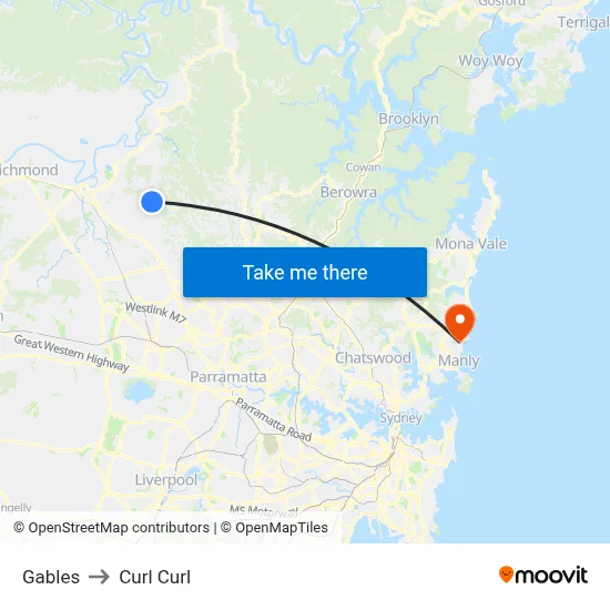 Gables to Curl Curl map
