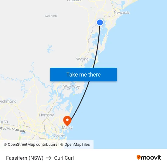 Fassifern (NSW) to Curl Curl map