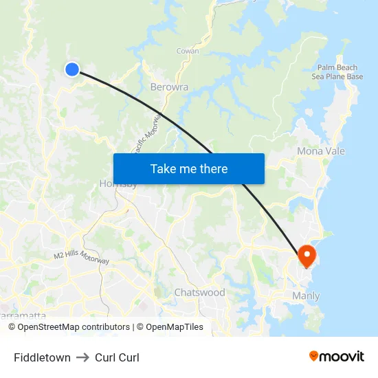 Fiddletown to Curl Curl map