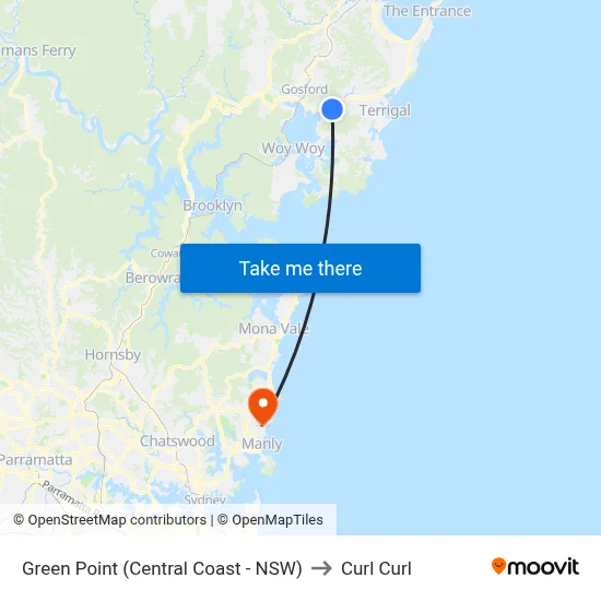 Green Point (Central Coast - NSW) to Curl Curl map
