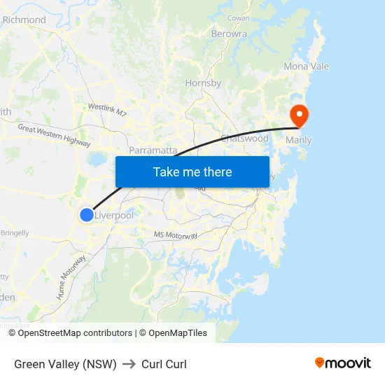 Green Valley (NSW) to Curl Curl map