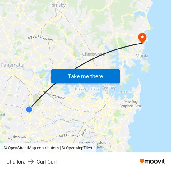Chullora to Curl Curl map