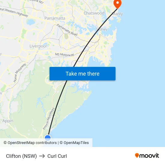 Clifton (NSW) to Curl Curl map