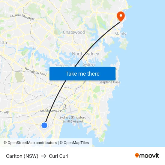 Carlton (NSW) to Curl Curl map