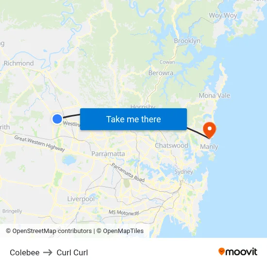 Colebee to Curl Curl map