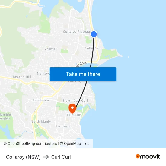 Collaroy (NSW) to Curl Curl map