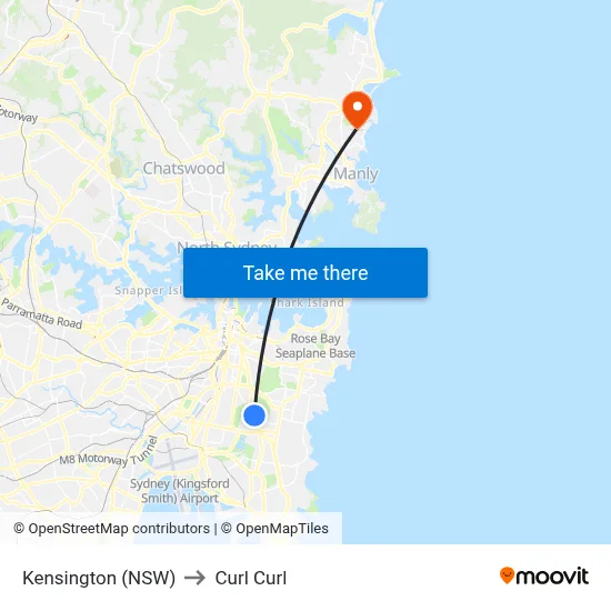 Kensington (NSW) to Curl Curl map
