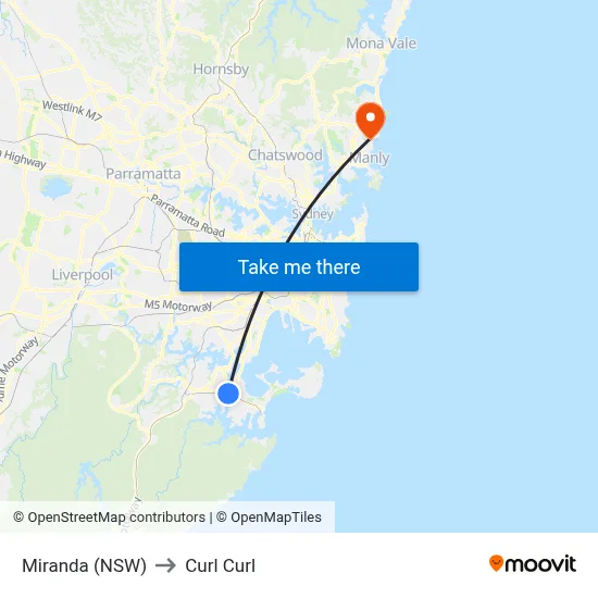 Miranda (NSW) to Curl Curl map