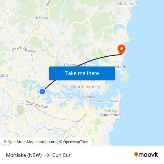 Mortlake (NSW) to Curl Curl map
