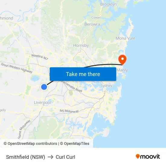 Smithfield (NSW) to Curl Curl map