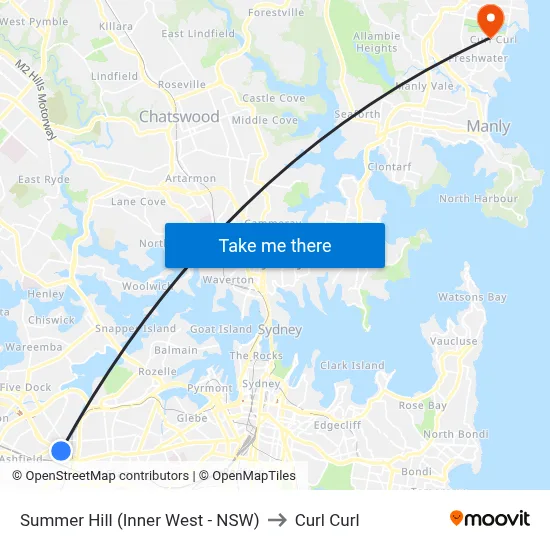 Summer Hill (Inner West - NSW) to Curl Curl map