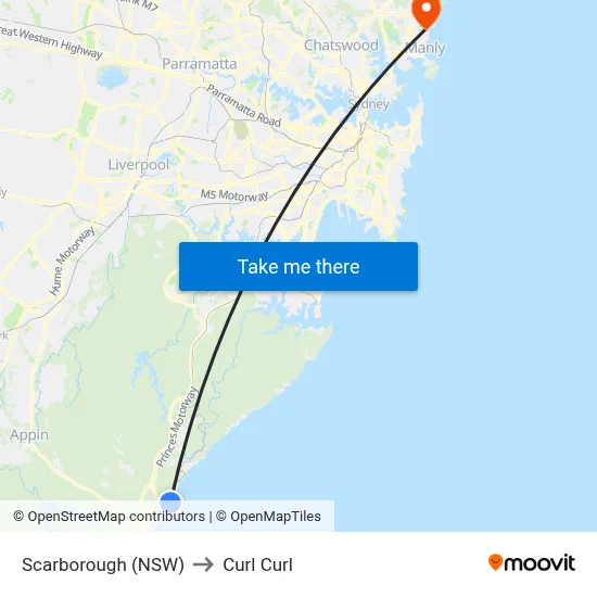 Scarborough (NSW) to Curl Curl map