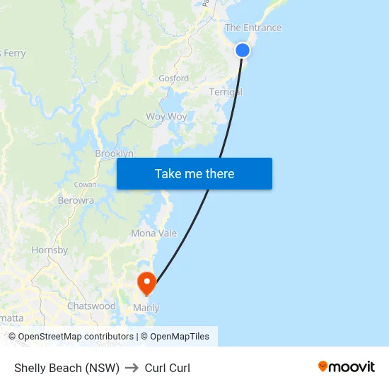 Shelly Beach (NSW) to Curl Curl map