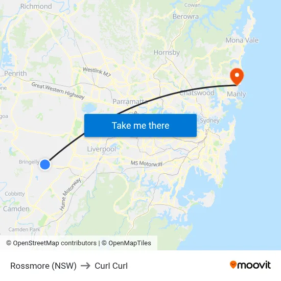 Rossmore (NSW) to Curl Curl map
