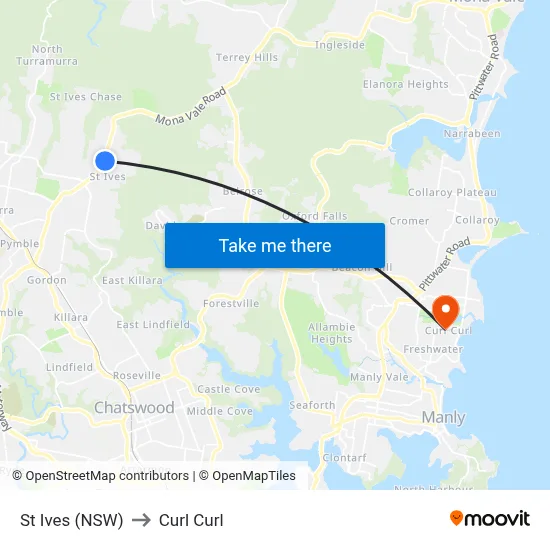 St Ives (NSW) to Curl Curl map