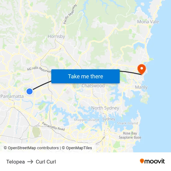Telopea to Curl Curl map